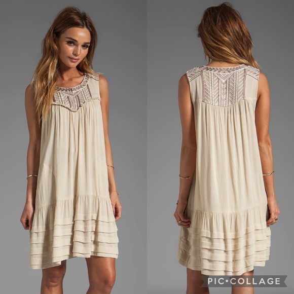 Free People Dresses & Skirts - Free People Tan Embroidered City Limits Knee Length Dress S